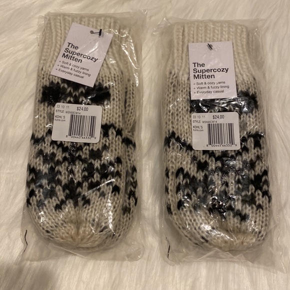 Kohl’s “The Super Cozy Mitten” Creme/Navy with Warm & Fuzzy Lining, One Size NWT - Picture 4 of 6